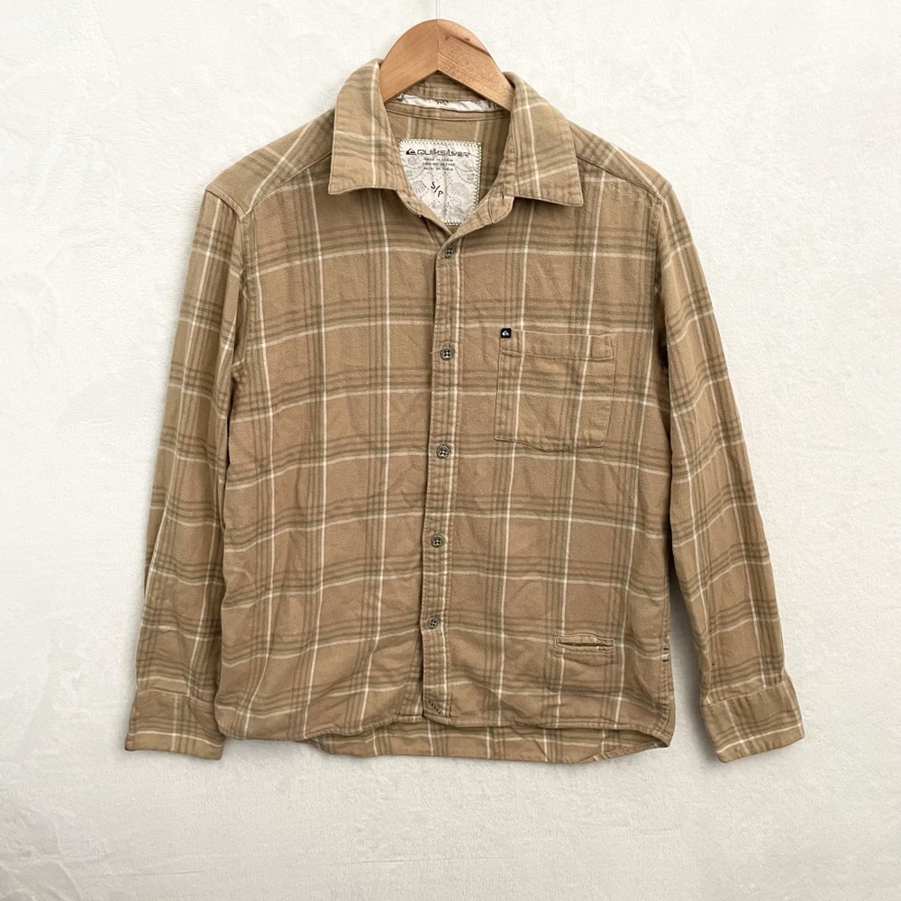 Quiksilver Men’s Brown Tan Plaid Button Down Flannel Shirt